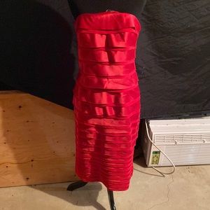 Red strapless dress